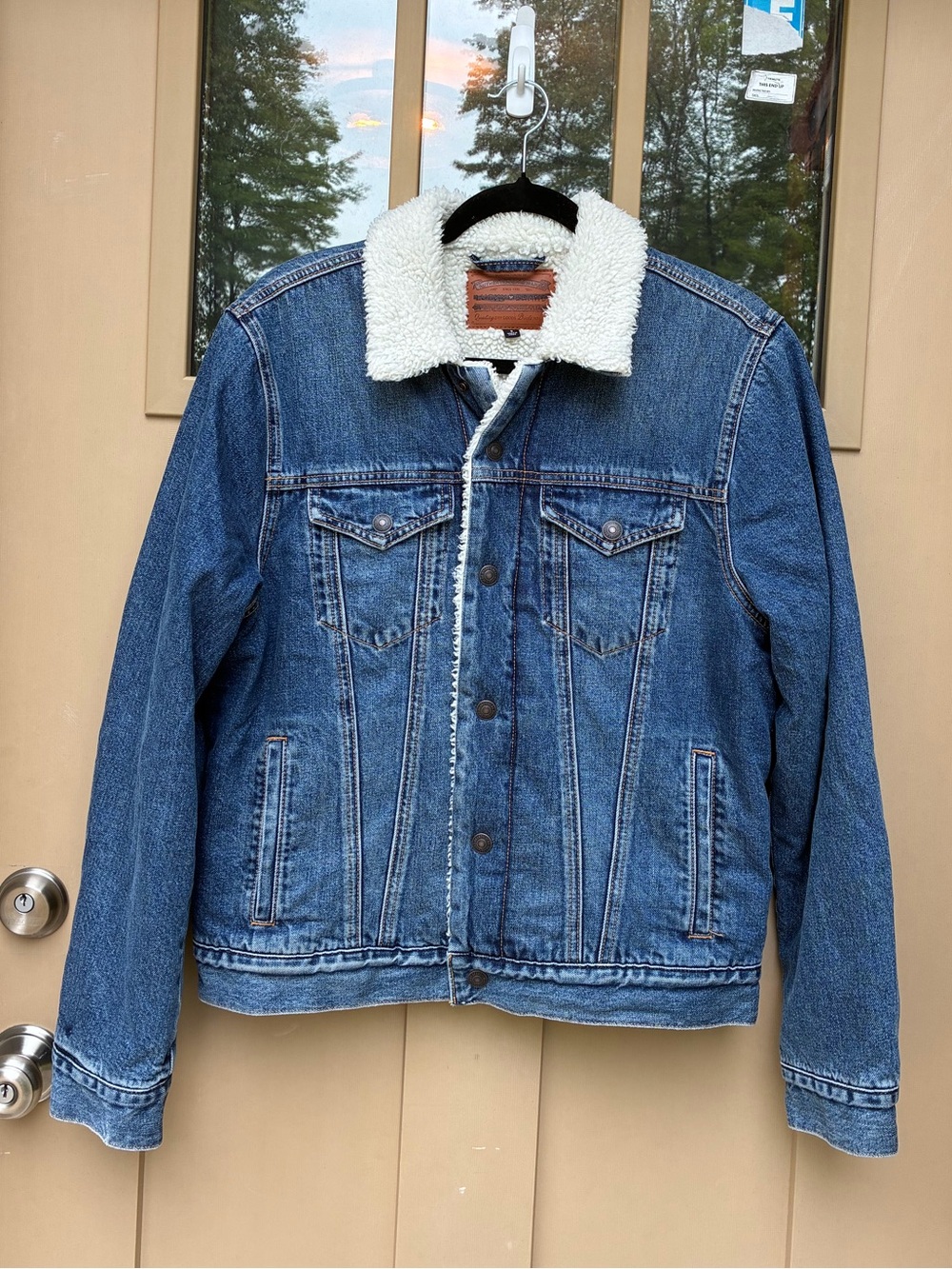 New Lucky Brand Blue Denim Jacket Sherpa Lined Men's Small